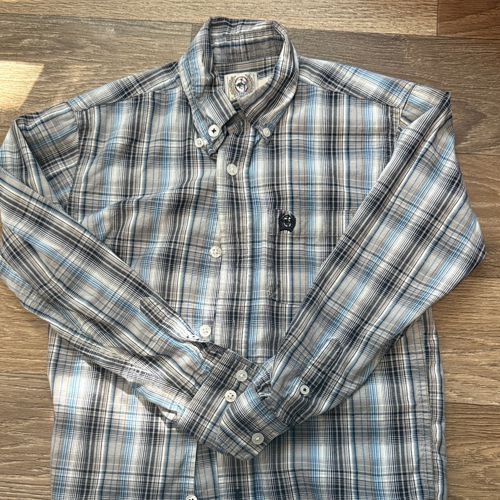 Cinch Blue and Gray Plaid Kids Button Down Shirt 6-8